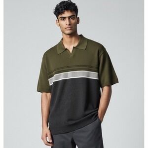 NEW Six Lincoln Knit Polo Short Sleeve Colorblock Green Men XL Classic Aesthetic